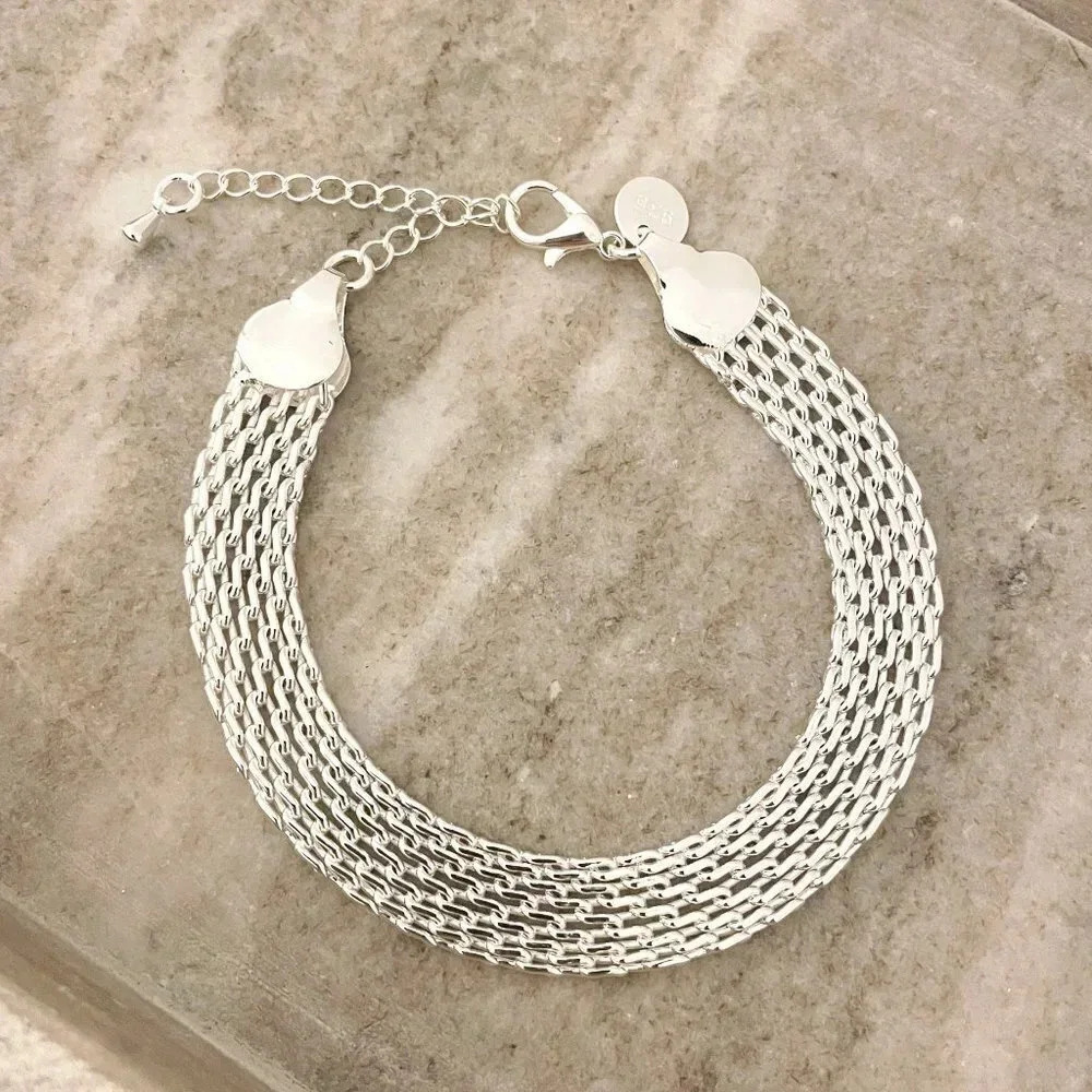 925 Sterling Silver Mesh Bracelet Wide Chunky Thick Bracelet Large Bracelet